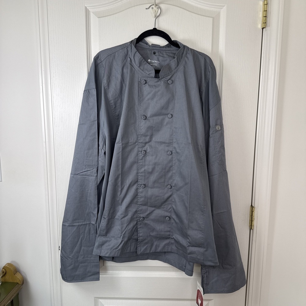 Chef Works Mens 4XL Gray Chef Coat CBMLC1C1 NWT Double Breasted Jacket Uniform
